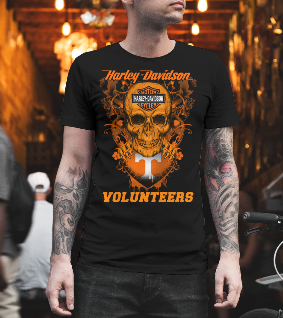 Harley Davidson Tennessee Volunteers Skull Art T-Shirt