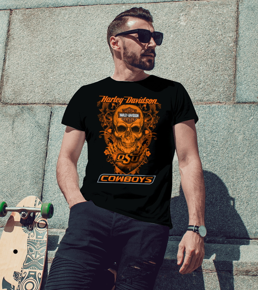 Harley Davidson Motor Cycles Osu Cowboys Skull T-Shirt