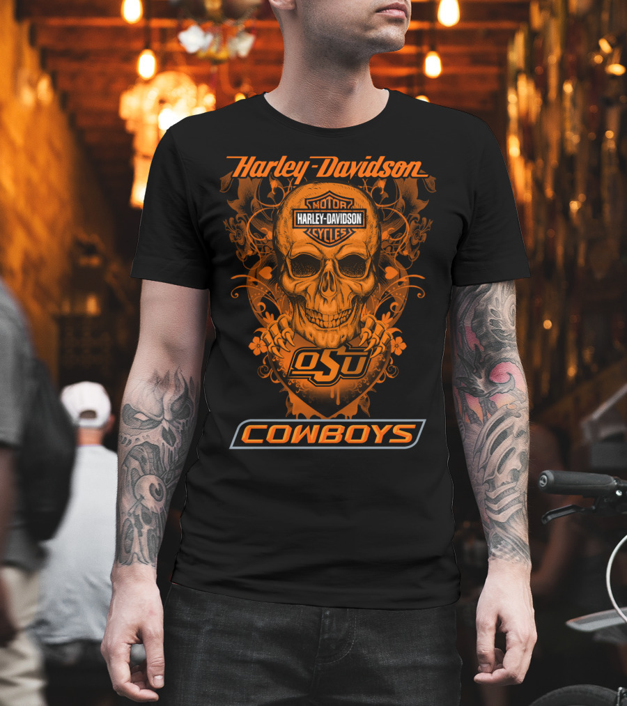 Harley Davidson Motor Cycles Osu Cowboys Skull T-Shirt