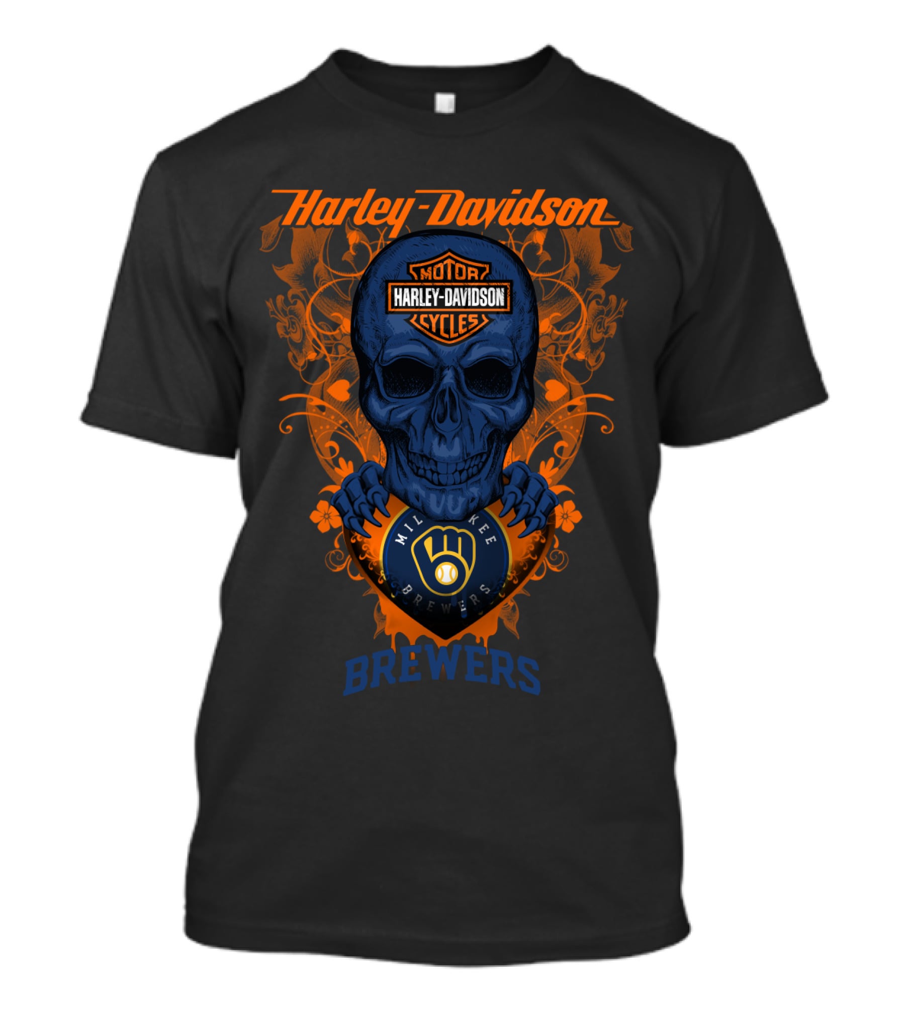 Harley Davidson Motorcycles Milwaukee Brewers Skull T-Shirt