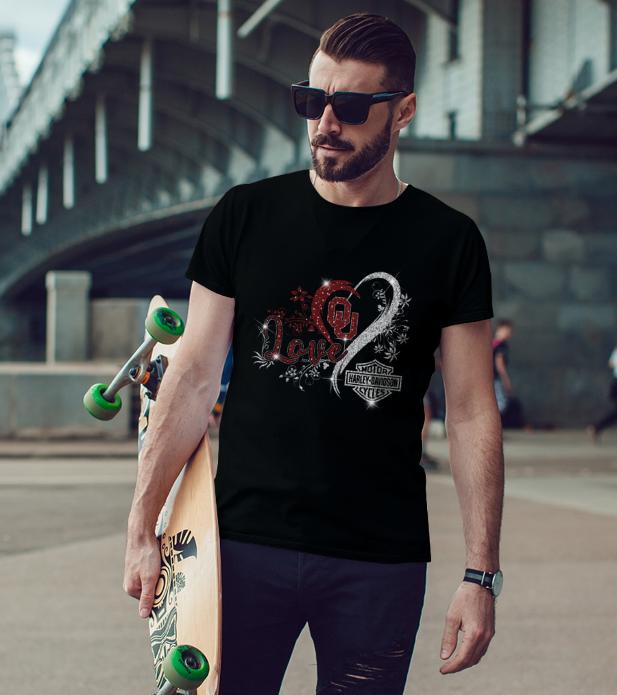 Love Ou Oklahoma Sooners Harley Davidson Motor Cycles T-Shirt