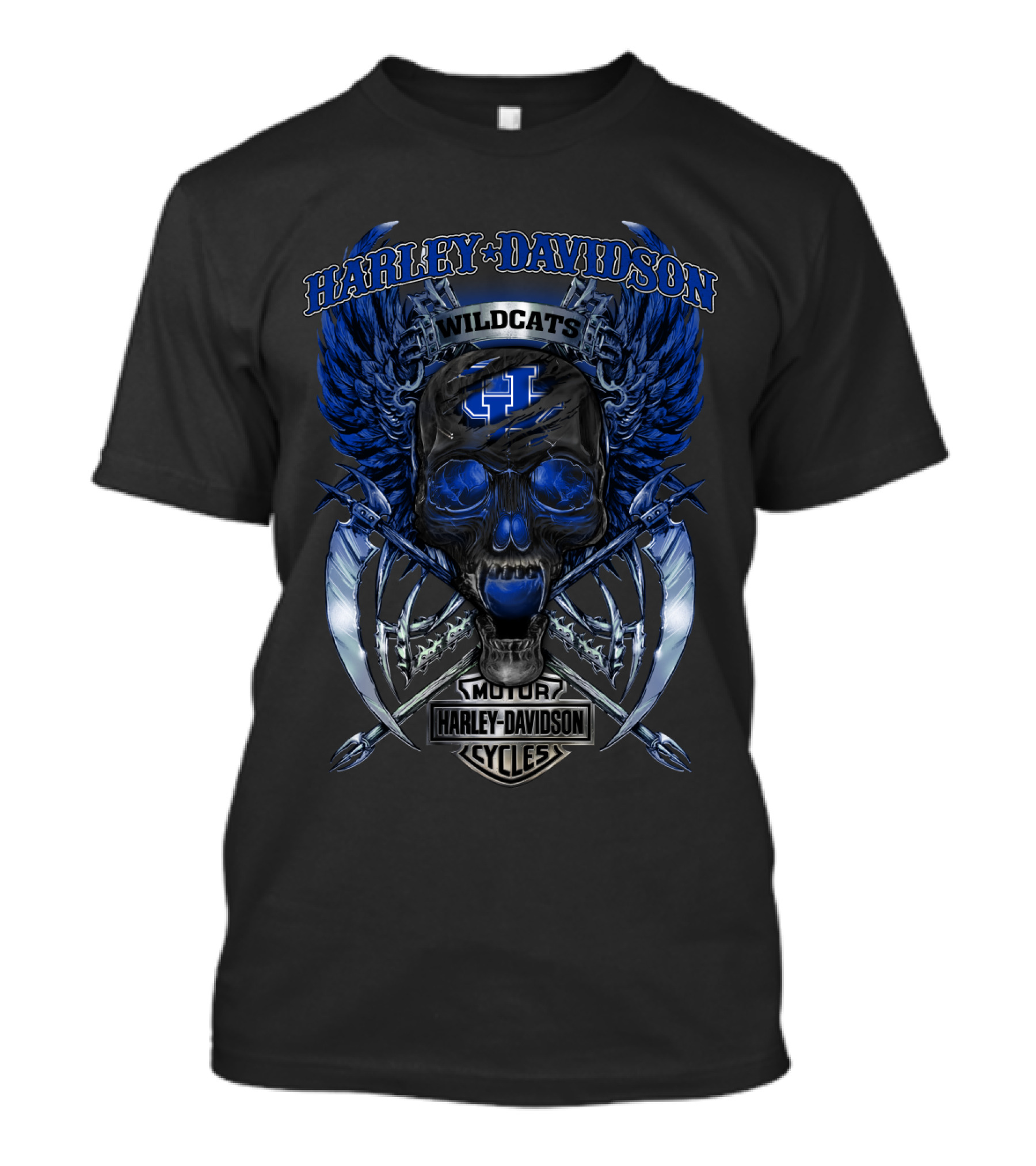 Harley Davidson Wildcats Kentucky Motor Cycles Skull Wings T-Shirt