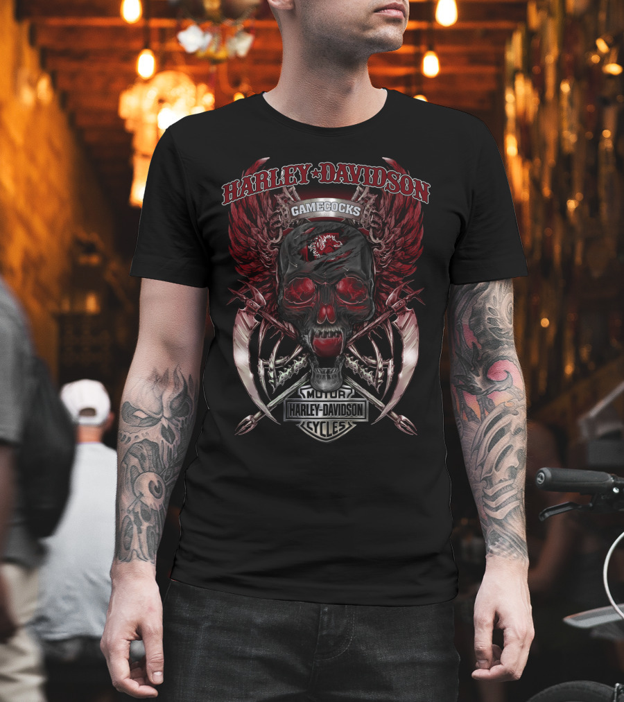 Harley Davidson Gamecocks Motor Cycles Skull South Carolina T-Shirt