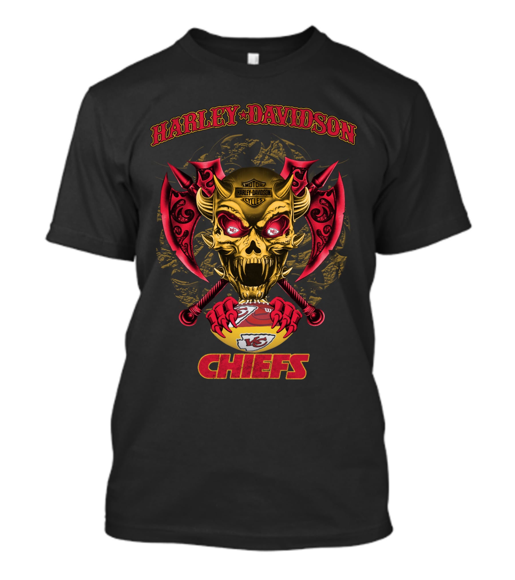 Harley Davidson Kansas City Chiefs Skull Axe T-Shirt