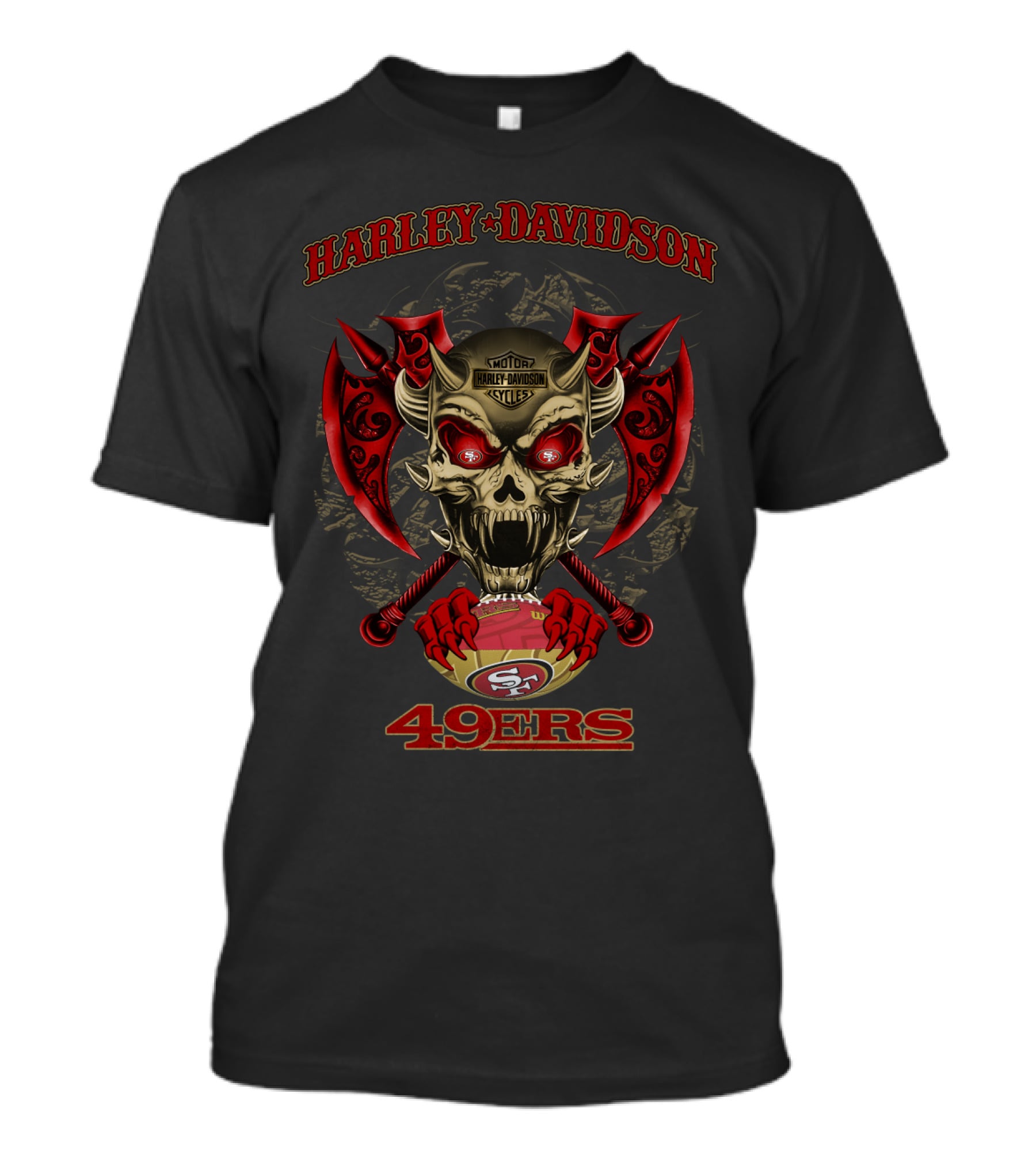 Harley Davidson Skull Axes San Francisco 49ers Logo T-Shirt