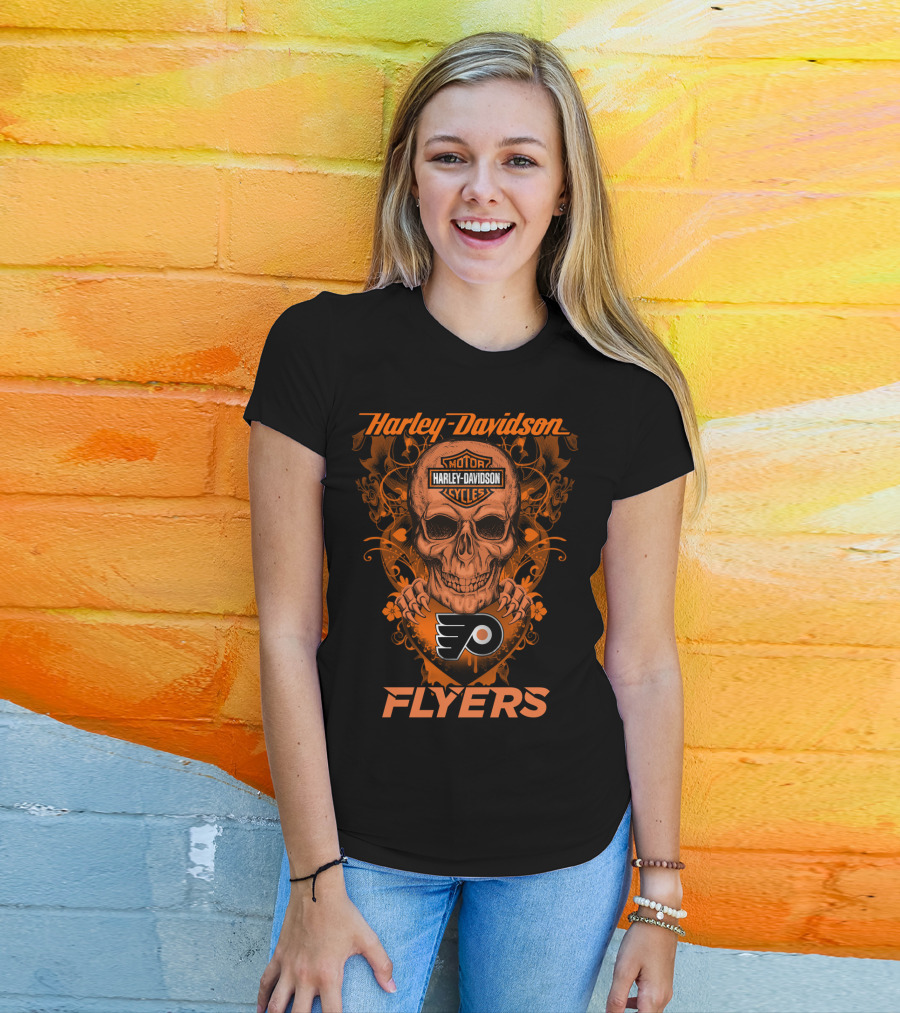 Harley Davidson Flyers Skull Nhl Philadelphia Flyers T-Shirt