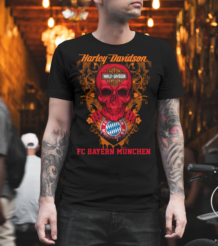 Harley Davidson Motor Cycles Skull Fc Bayern München T-Shirt