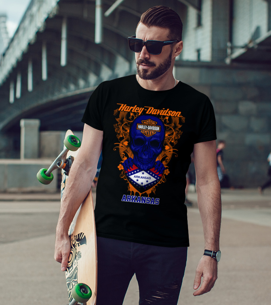 Harley Davidson Motorcycles Skull Arkansas T-Shirt
