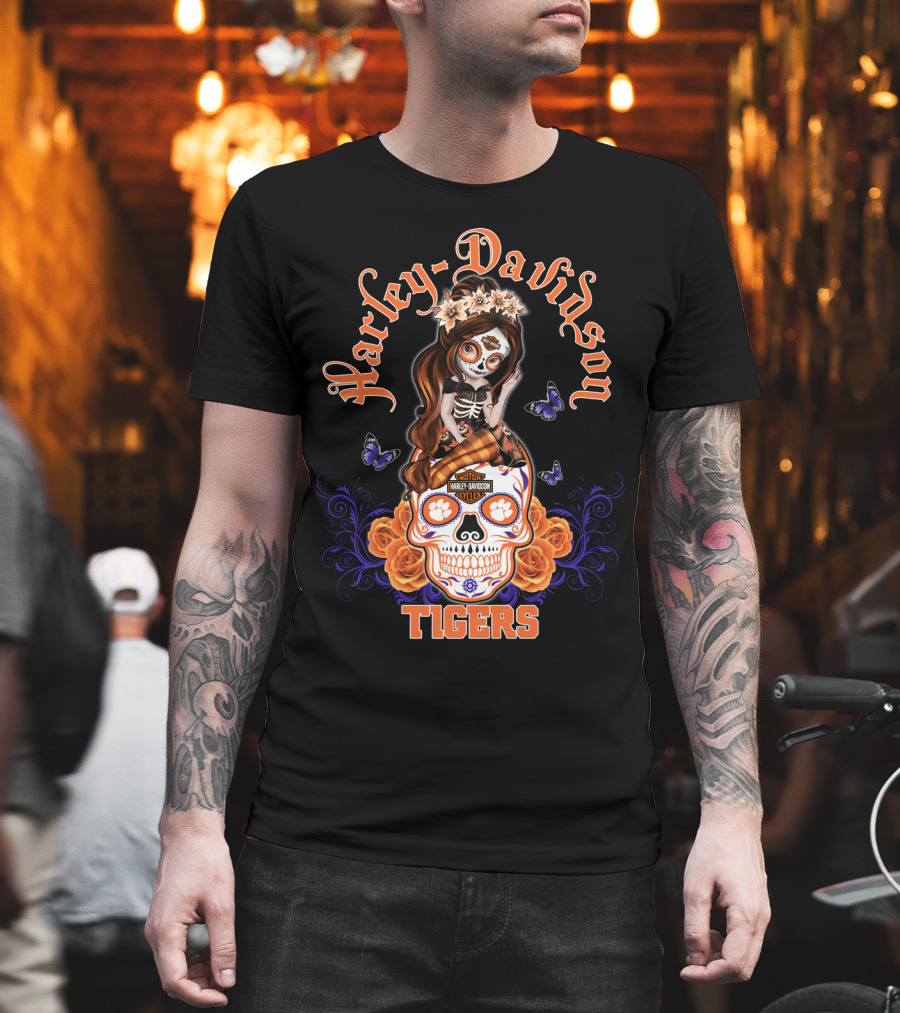 Harley Davidson Skull Girl Tigers T-Shirt