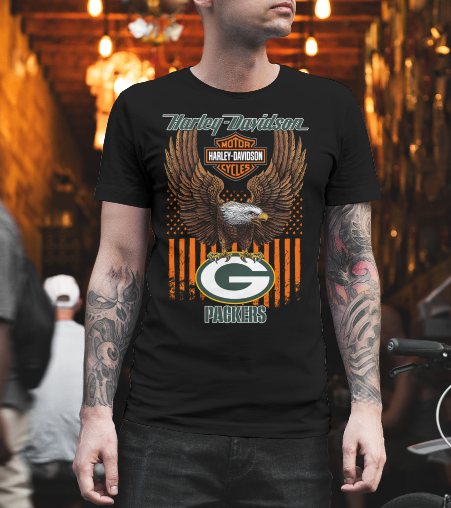 Harley Davidson Motor Cycles Eagle Green Bay Packers T-Shirt