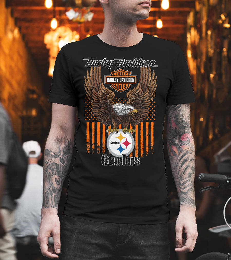 Harley Davidson Motor Cycles Eagle Steelers Nfl Pittsburgh T-Shirt