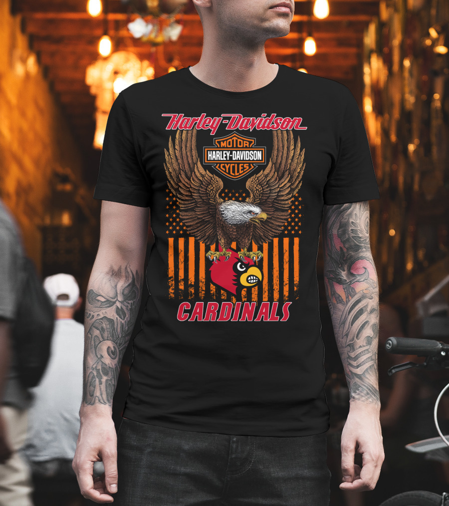Harley Davidson Motor Cycles Louisville Cardinals Eagle Patriotic Flag T-Shirt