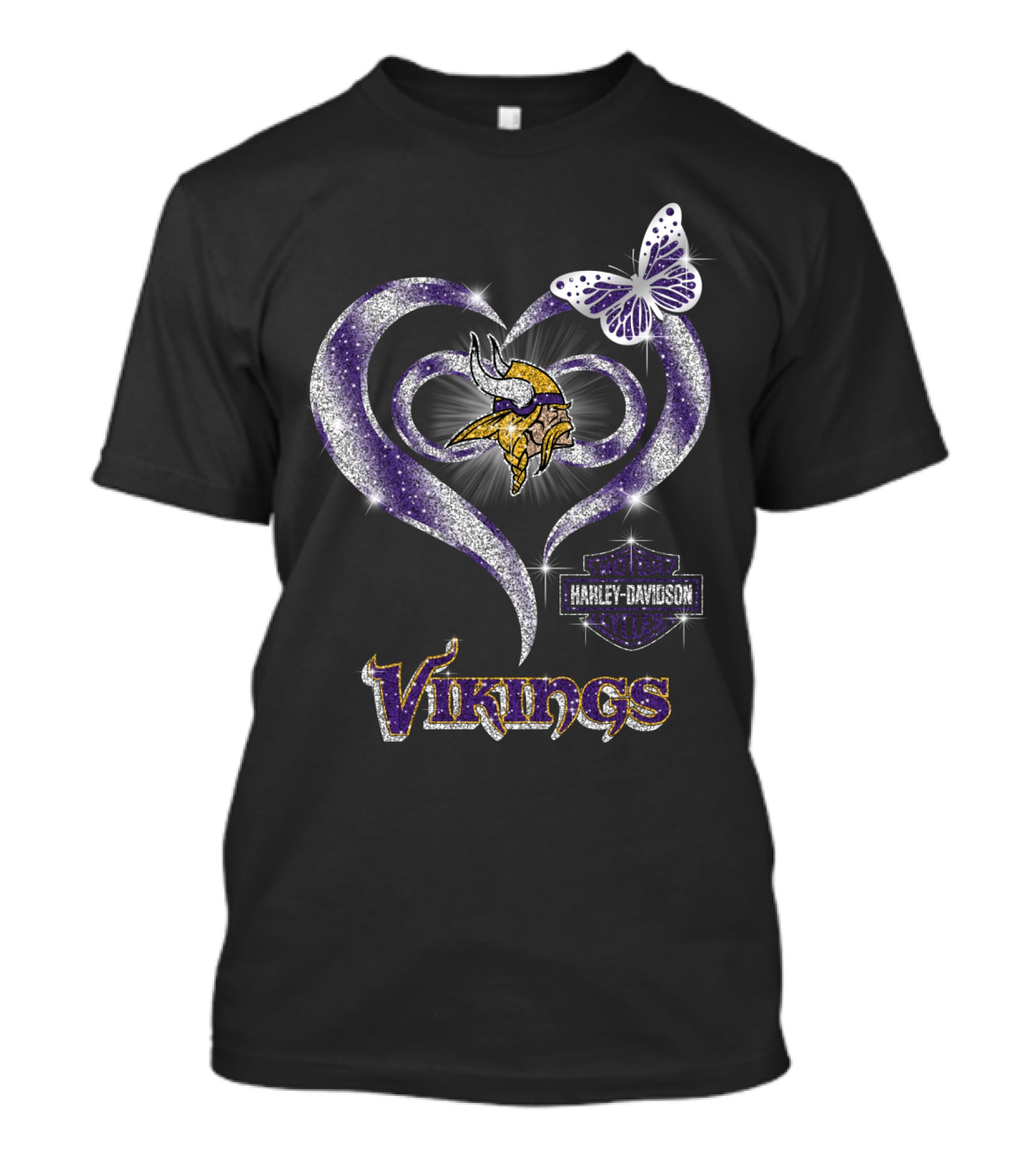 Minnesota Vikings Harley Davidson Heart Butterfly T-Shirt