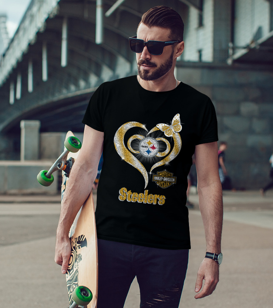 Steelers Heart Harley Davidson Butterfly T-Shirt