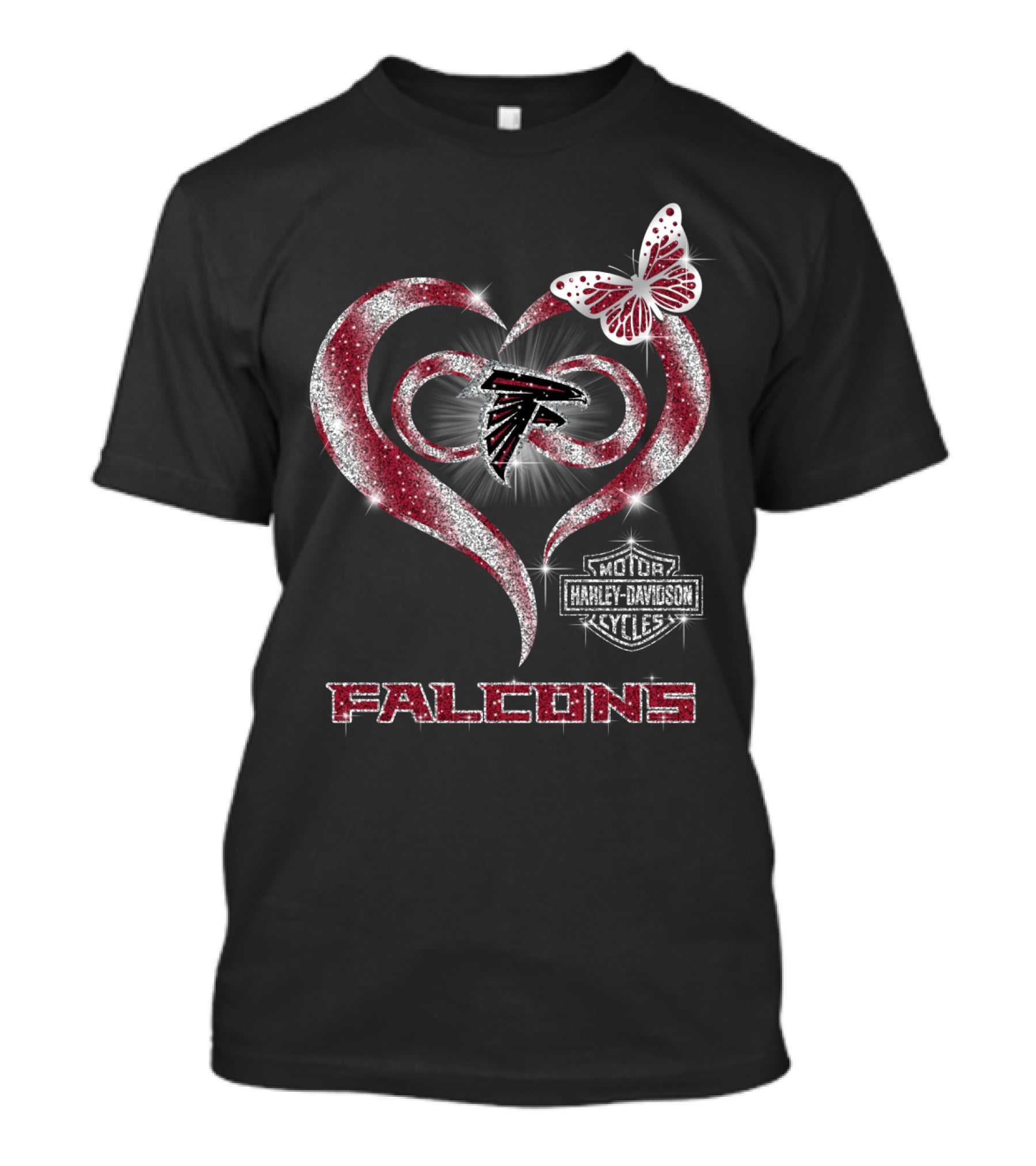 Hlh01 Atlanta Falcons Heart Butterfly Harley Davidson Motorcycles T-Shirt