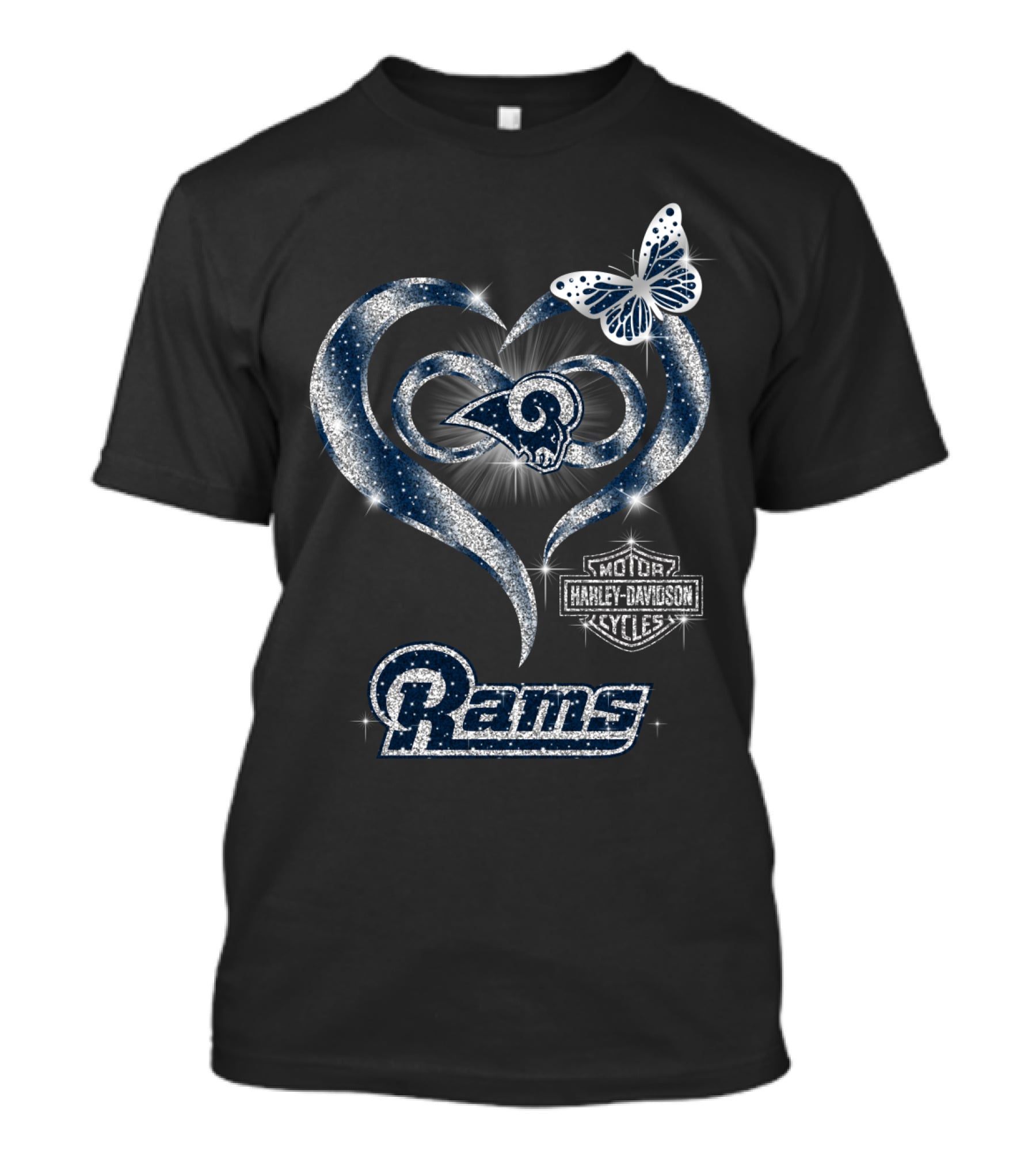 Los Angeles Rams Harley Davidson Heart Butterfly T-Shirt