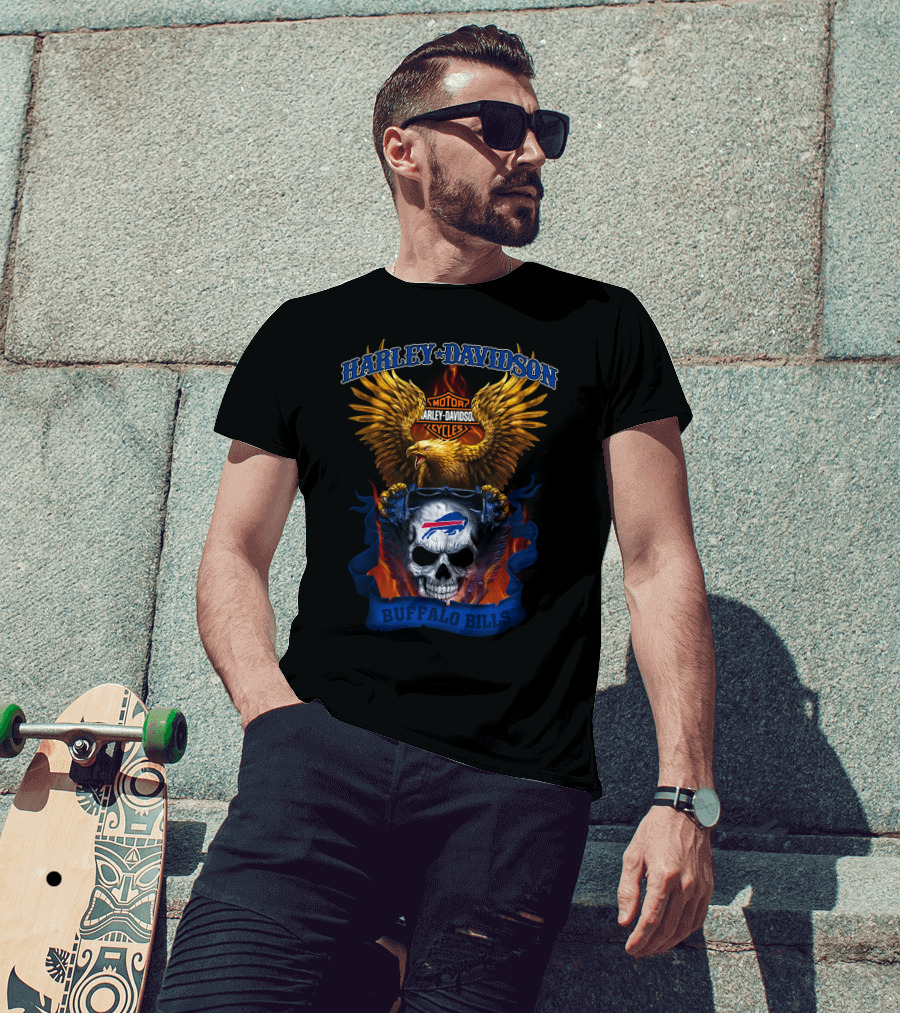 Harley Davidson Motorcycles Buffalo Bills Skull And Eagle T-Shirt