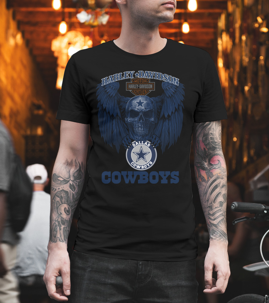Harley Davidson Dallas Cowboys Cowboys Nfl Skull Wings T-Shirt