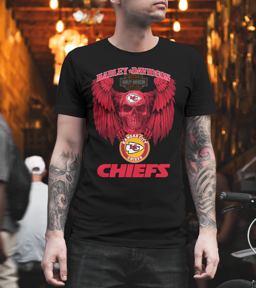 Harley Davidson Kansas City Chiefs Skull Wings T-Shirt