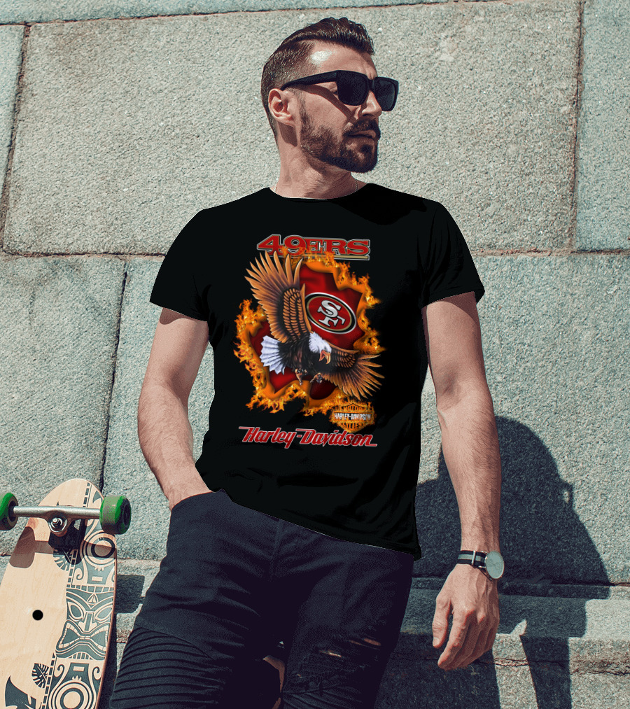 49ers Sf Harley Davidson Eagle Flame T-Shirt