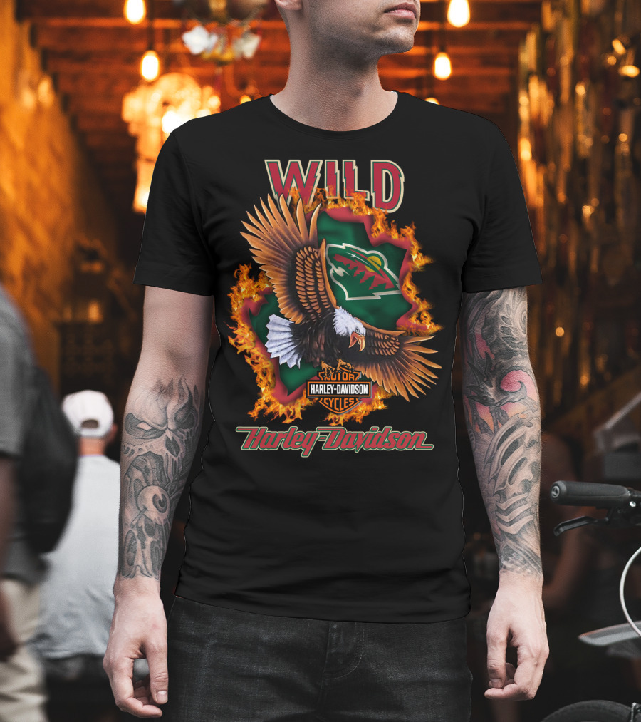 Harley Davidson Wild Minnesota Wild Nhl Eagle Flames T-Shirt
