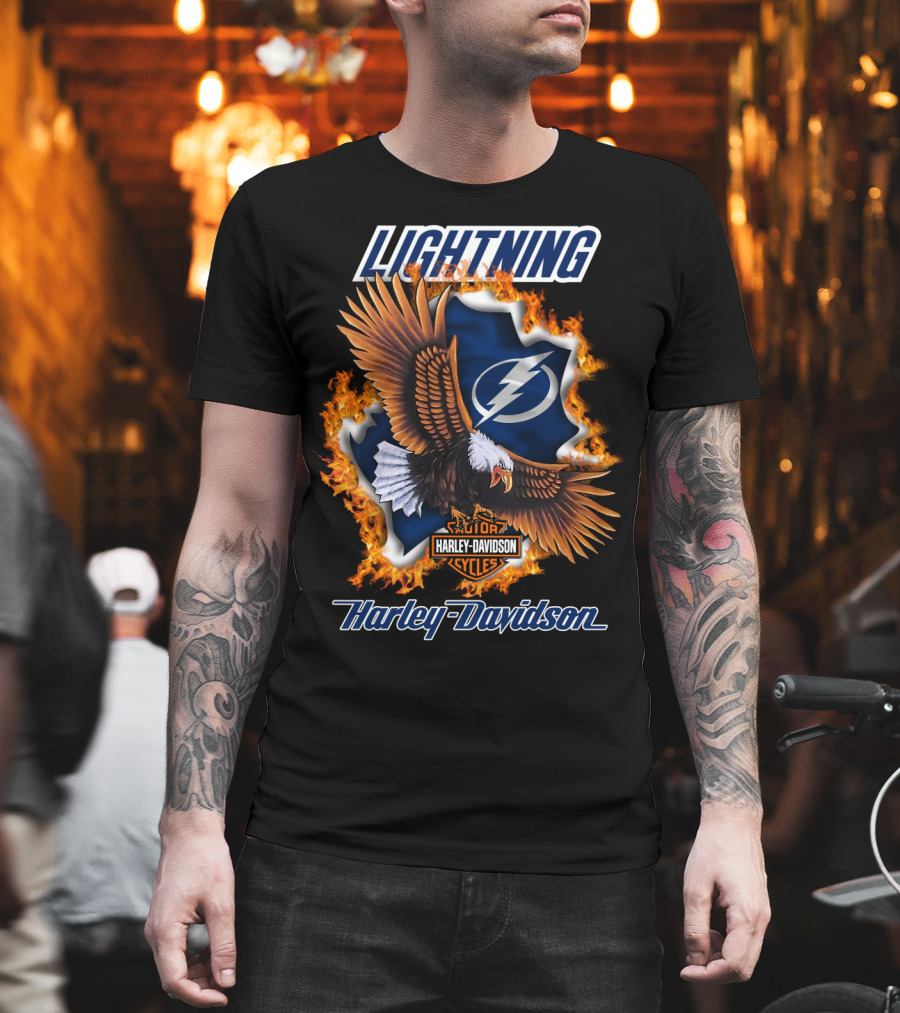 Lightning Tampa Bay Harley Davidson Cycles Eagle Flames T-Shirt