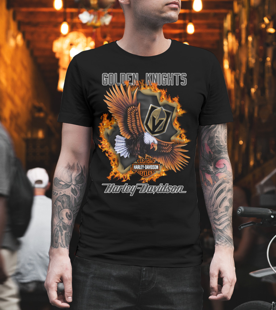 Golden Knights Harley Davidson Eagle Flames Nhl Vegas T-Shirt