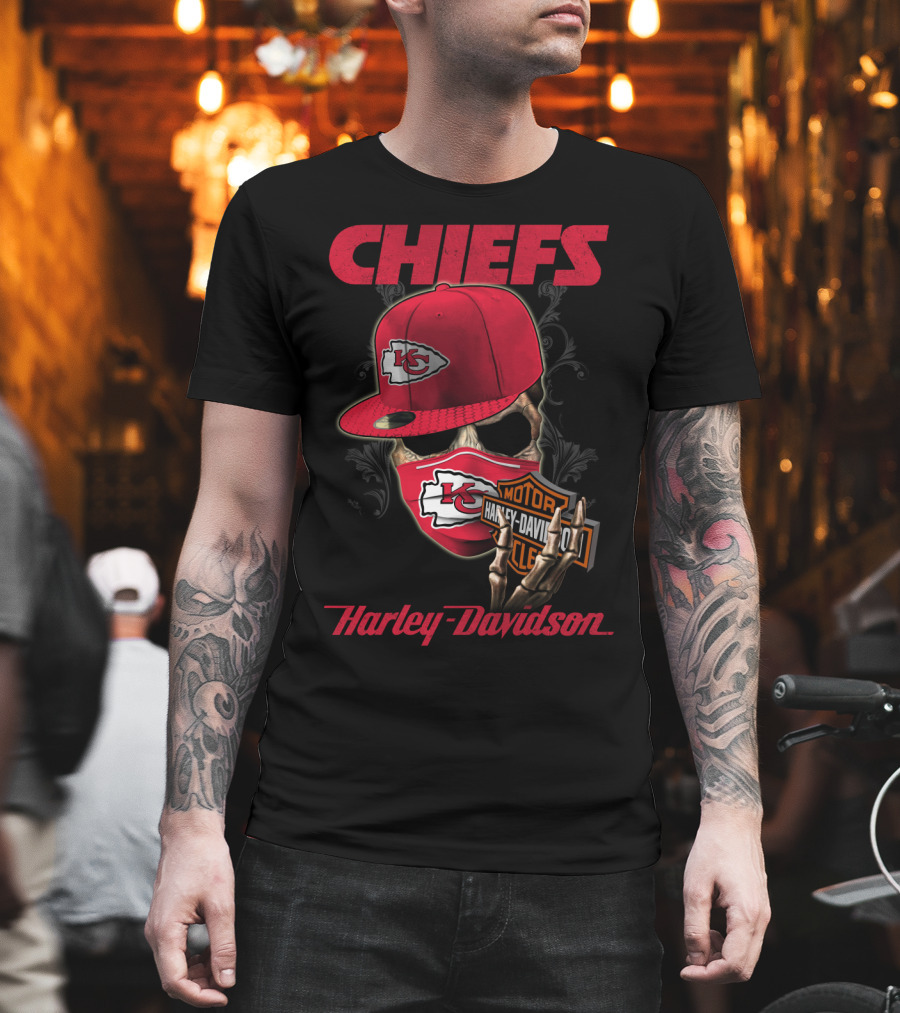 Kansas City Chiefs Harley Davidson Skull And Cap T-Shirt