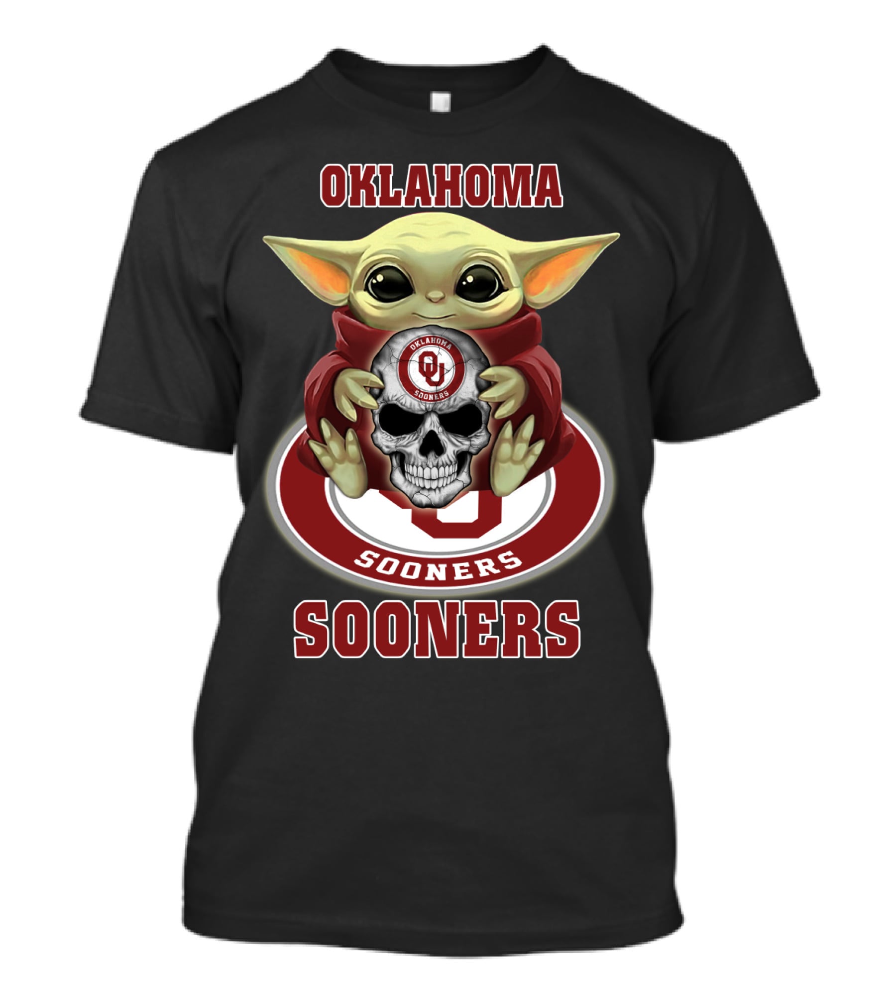 Oklahoma Sooners Baby Yoda Holding Skull T-Shirt