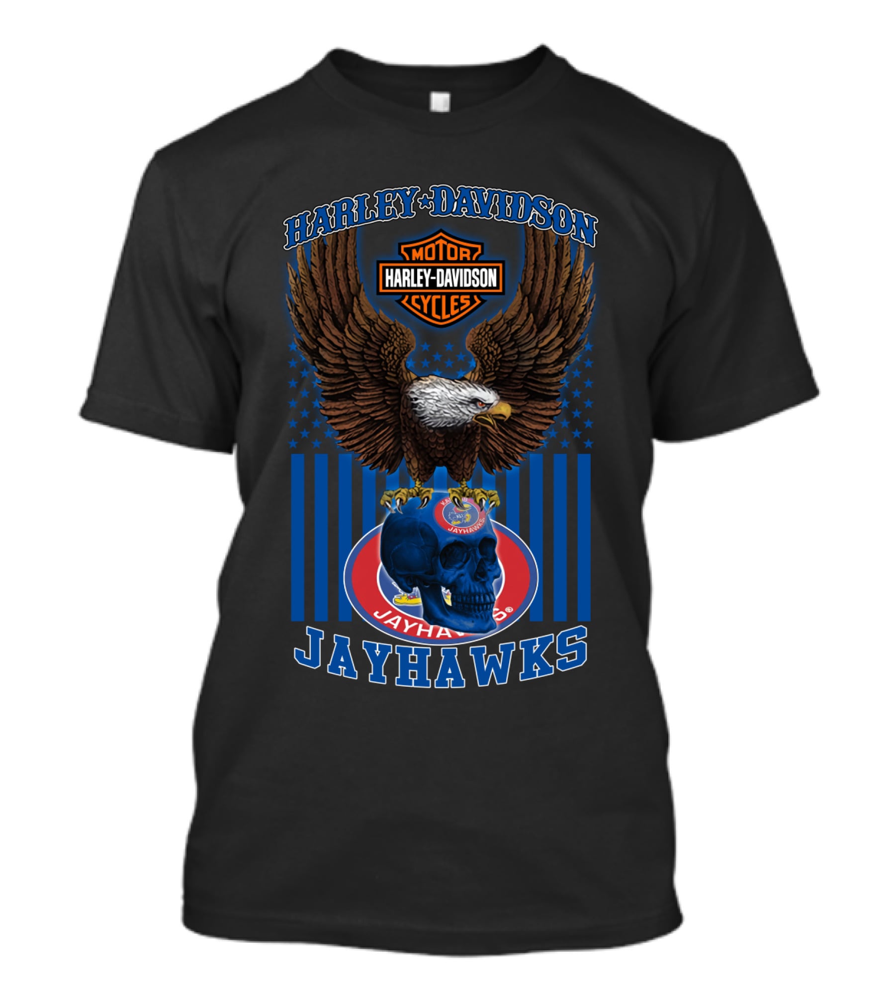 Harley Davidson Motor Cycles Kansas Jayhawks Eagles And Skull T-Shirt