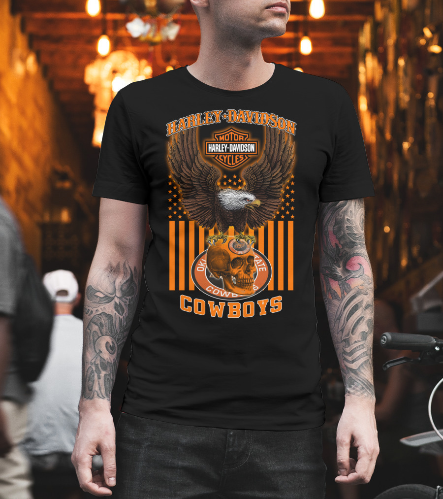 Harley Davidson Motorcycles Oklahoma State Cowboys Eagle Skull 04.21 T-Shirt