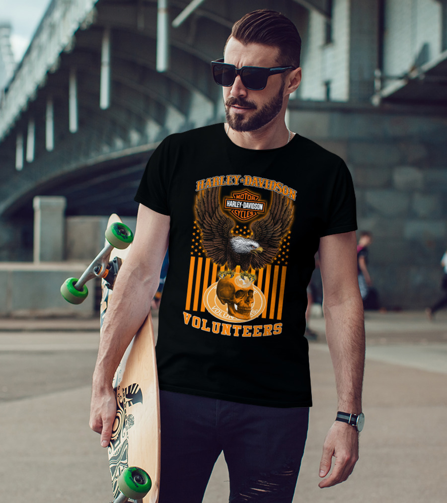 Harley Davidson Motor Cycles Eagle Skull Tennessee Volunteers T-Shirt
