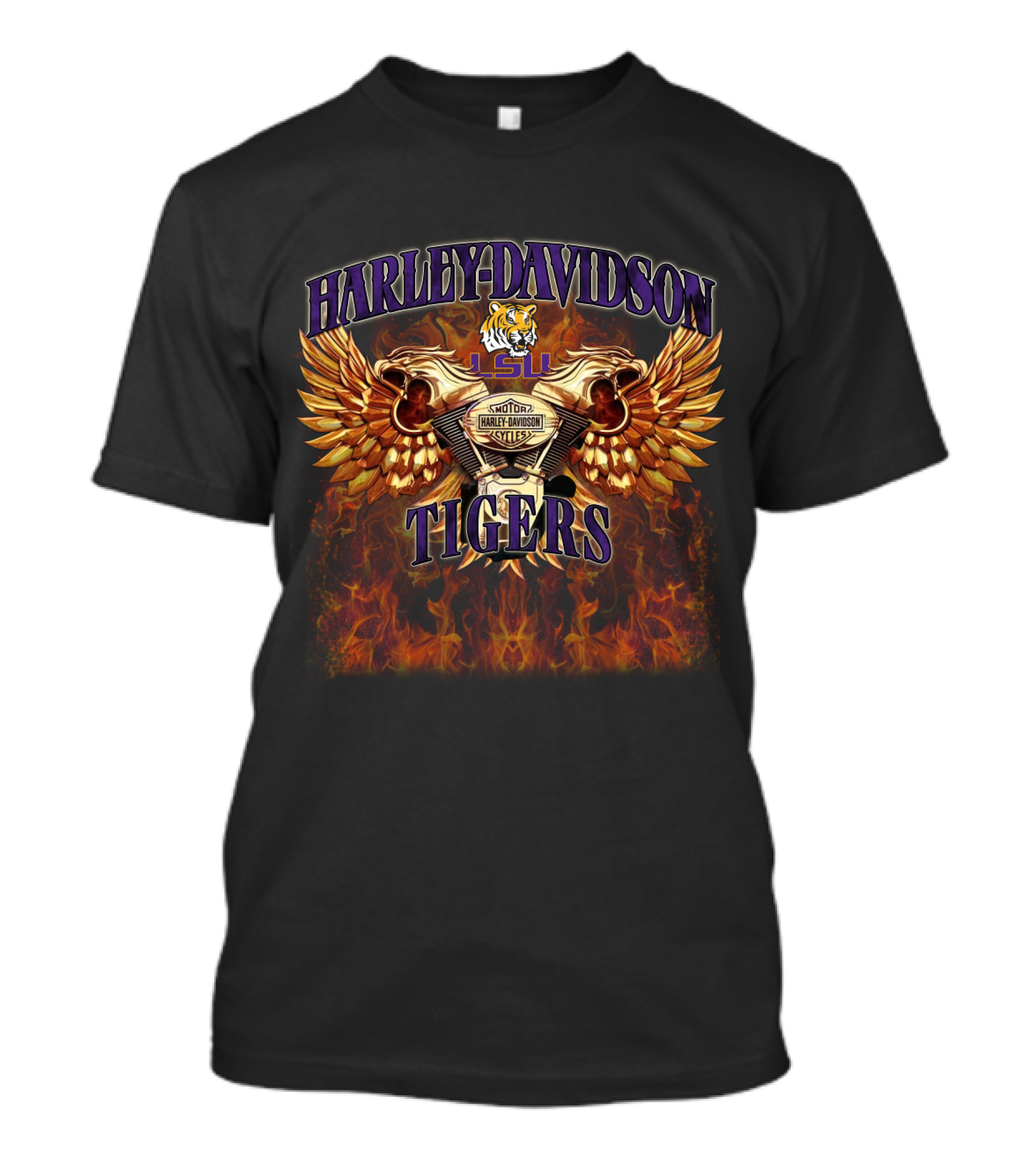 Harley Davidson Lsu Tigers Winged Engine Flame T-Shirt