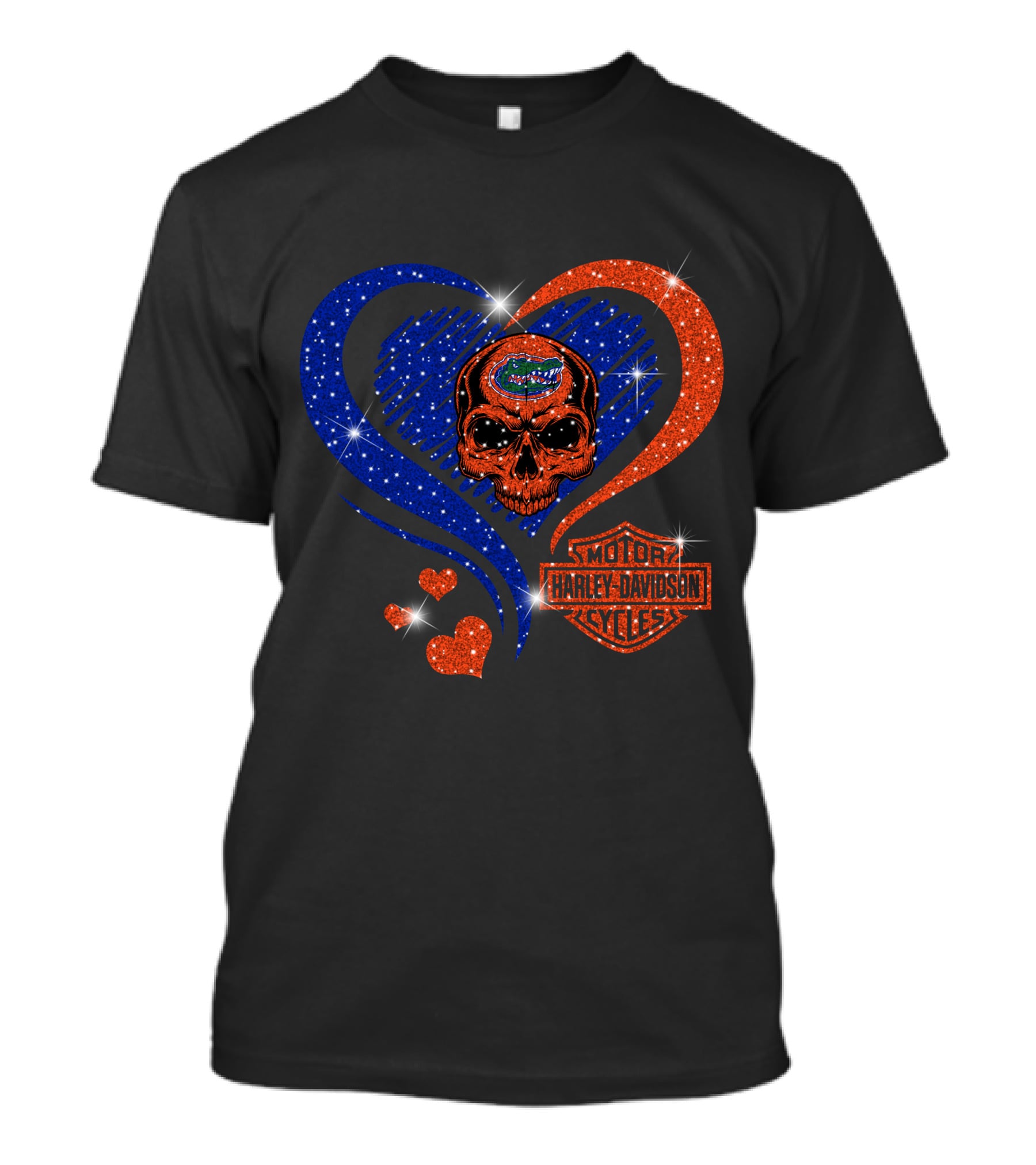 Ncaa Florida Gators Skull Heart Harley Davidson Motor Cycles T-Shirt