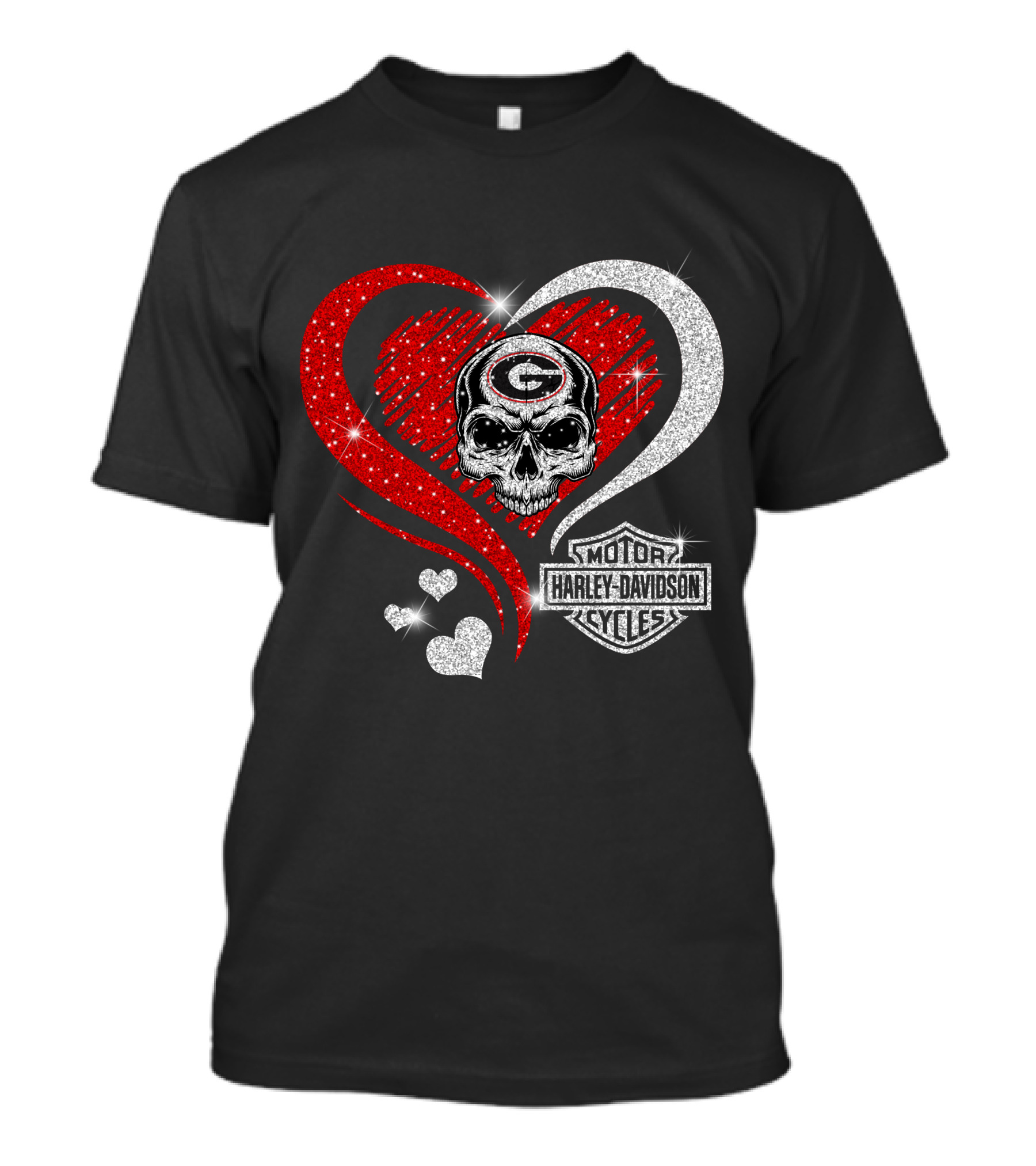 Georgia Bulldogs Harley Davidson Skull Heart T-Shirt
