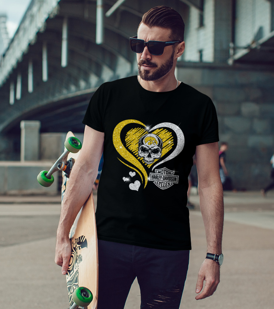 Ncaa Iowa Hawkeyes Skull Heart Harley Davidson T-Shirt