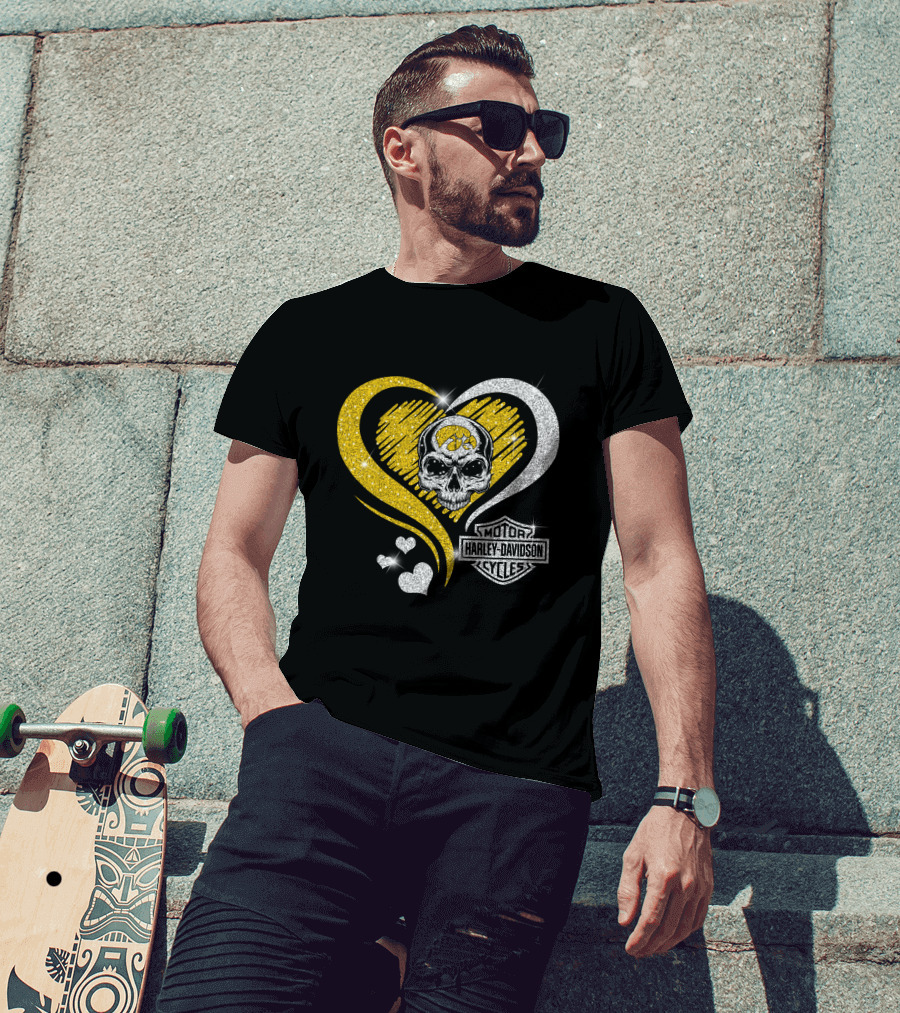 Ncaa Iowa Hawkeyes Skull Heart Harley Davidson T-Shirt