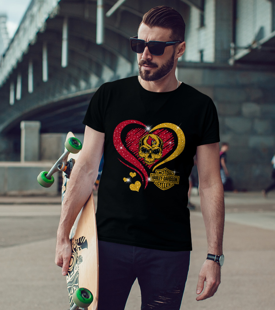 Ncaa Louisville Cardinals Skull Heart Harley Davidson Cycles T-Shirt