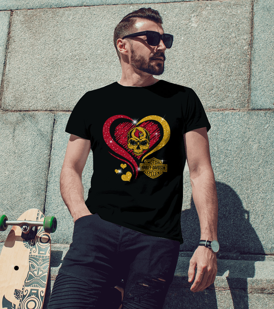 Ncaa Louisville Cardinals Skull Heart Harley Davidson Cycles T-Shirt