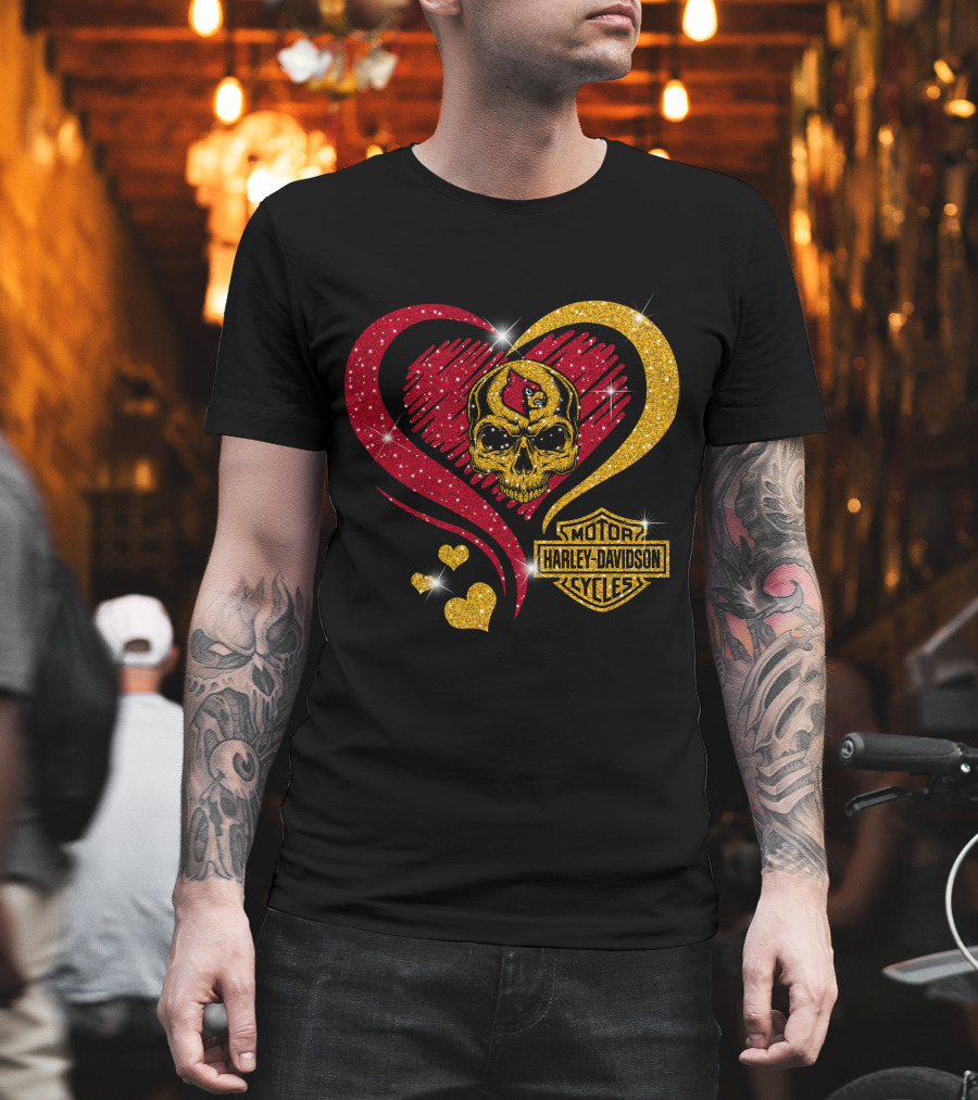 Ncaa Louisville Cardinals Skull Heart Harley Davidson Cycles T-Shirt