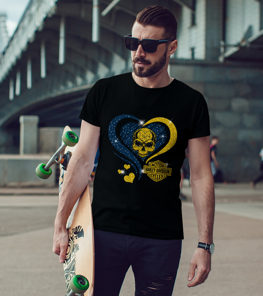 Michigan Wolverines Harley Davidson Skull Heart T-Shirt