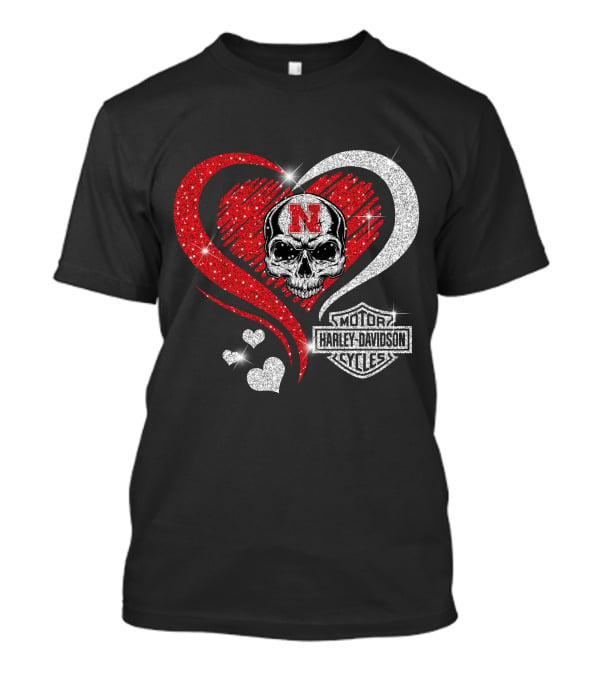 Nebraska Cornhuskers Harley Davidson Skull Heart T-Shirt
