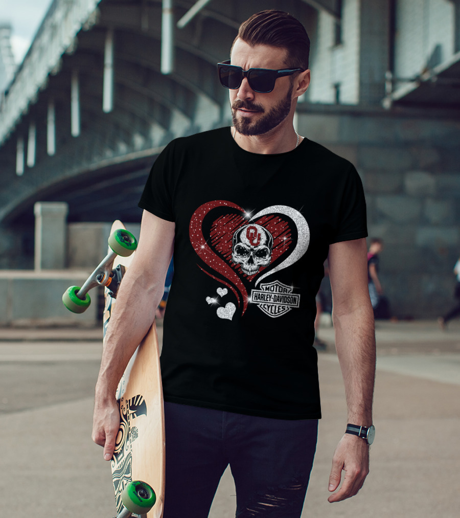 Skull Heart Oklahoma Sooners Harley Davidson Motorcycles T-Shirt