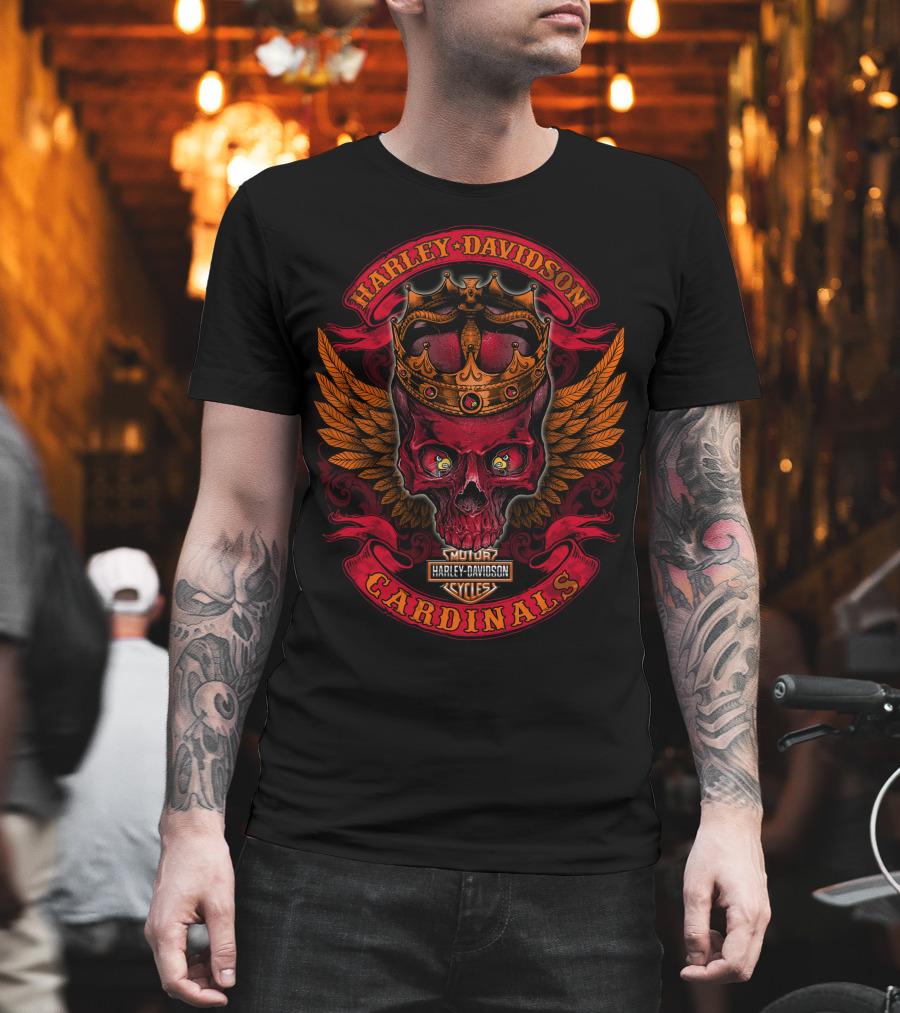 King Harley Davidson Cardinals Skull Wings Logo 288 Louisville T-Shirt