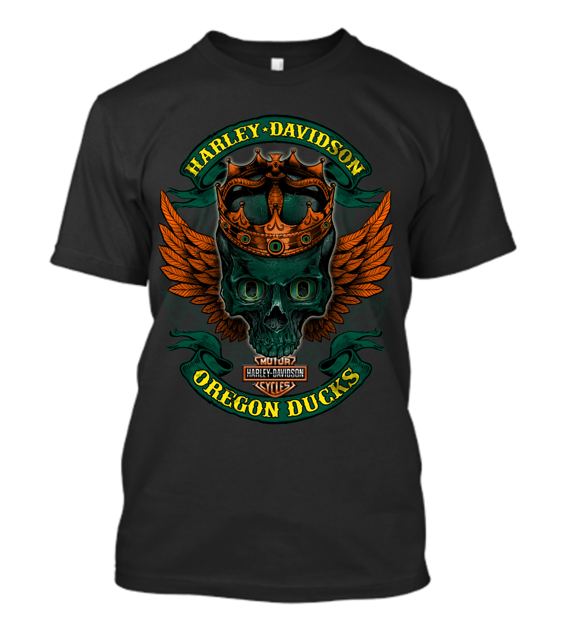 Harley Davidson Oregon Ducks Skull With Crown And Wings T-Shirt