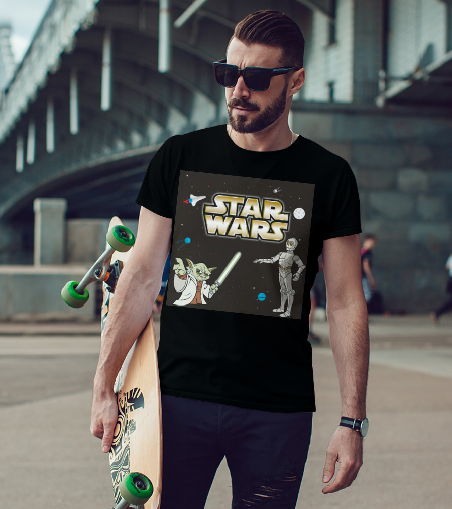Star Wars Yoda And C-3PO Space Adventure Scene T-Shirt