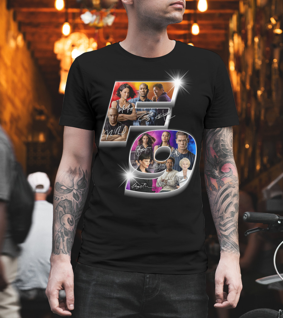 Fast and Furious 9 Cast Signatures and Character Collage T-Shirt