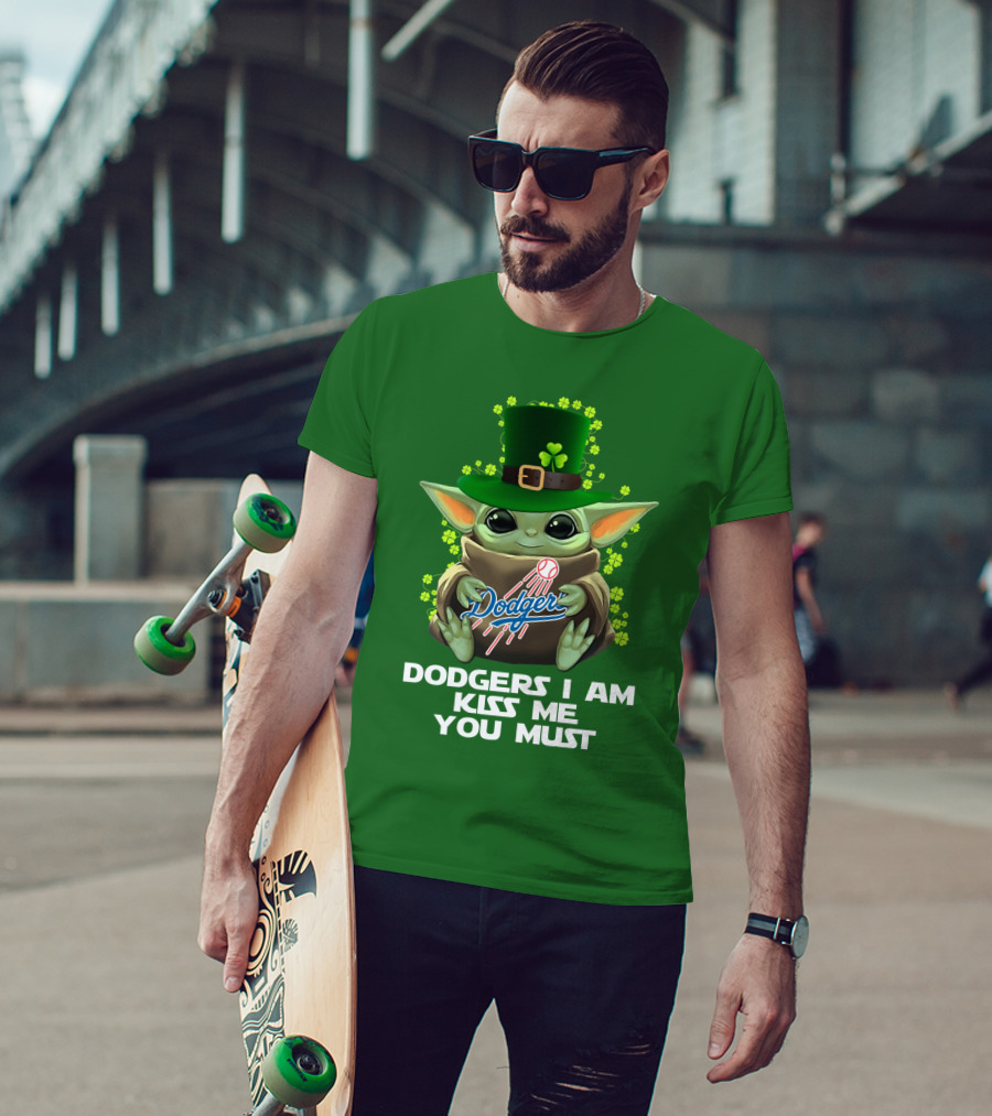 Dodgers I Am Kiss Me You Must Baby Yoda Shamrock St. Patrick's Day T-Shirt