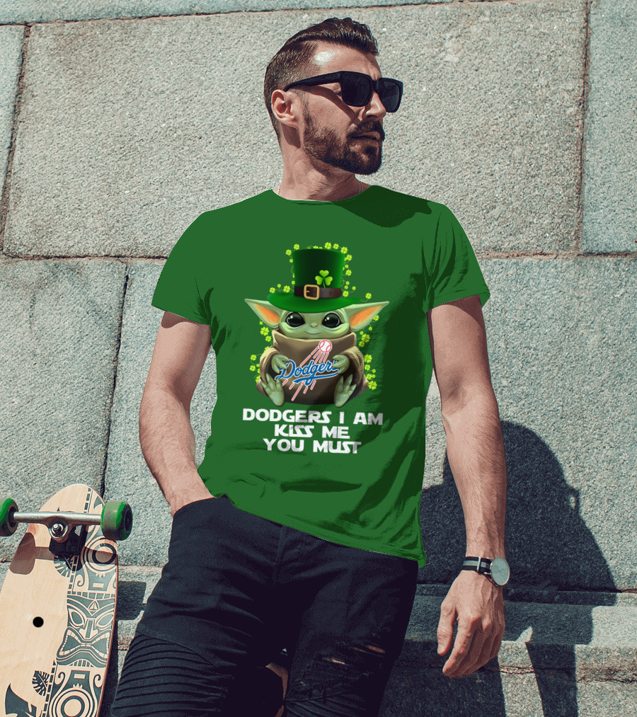 Dodgers I Am Kiss Me You Must Baby Yoda Shamrock St. Patrick's Day T-Shirt