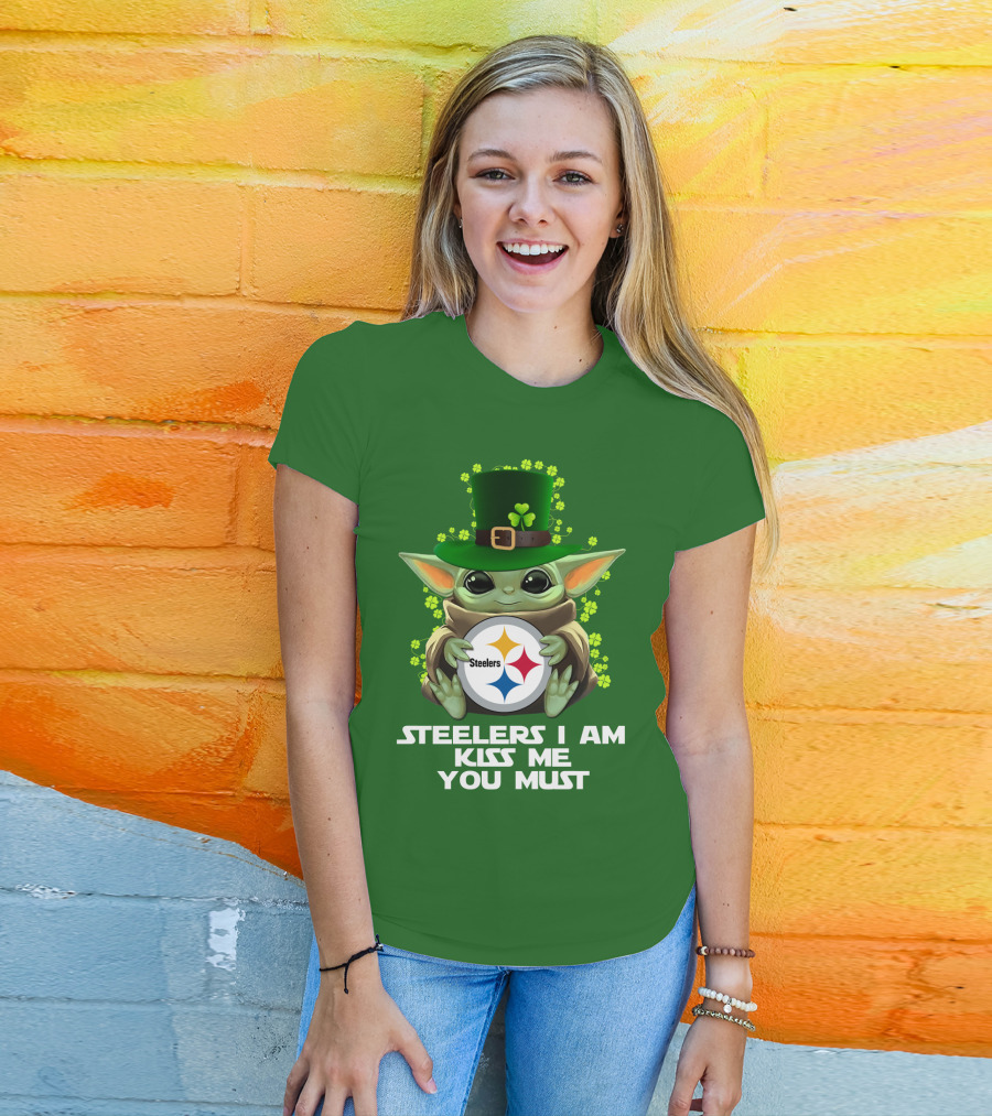 Steelers I Am Kiss Me You Must Baby Yoda St. Patrick's Day T-Shirt